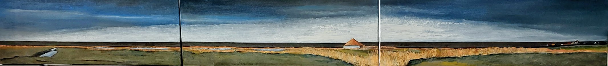 Polder bij Hondsbossche Zeewering, drieluik, olieverf op doek -2025- 3 x 80 x 30 cm.